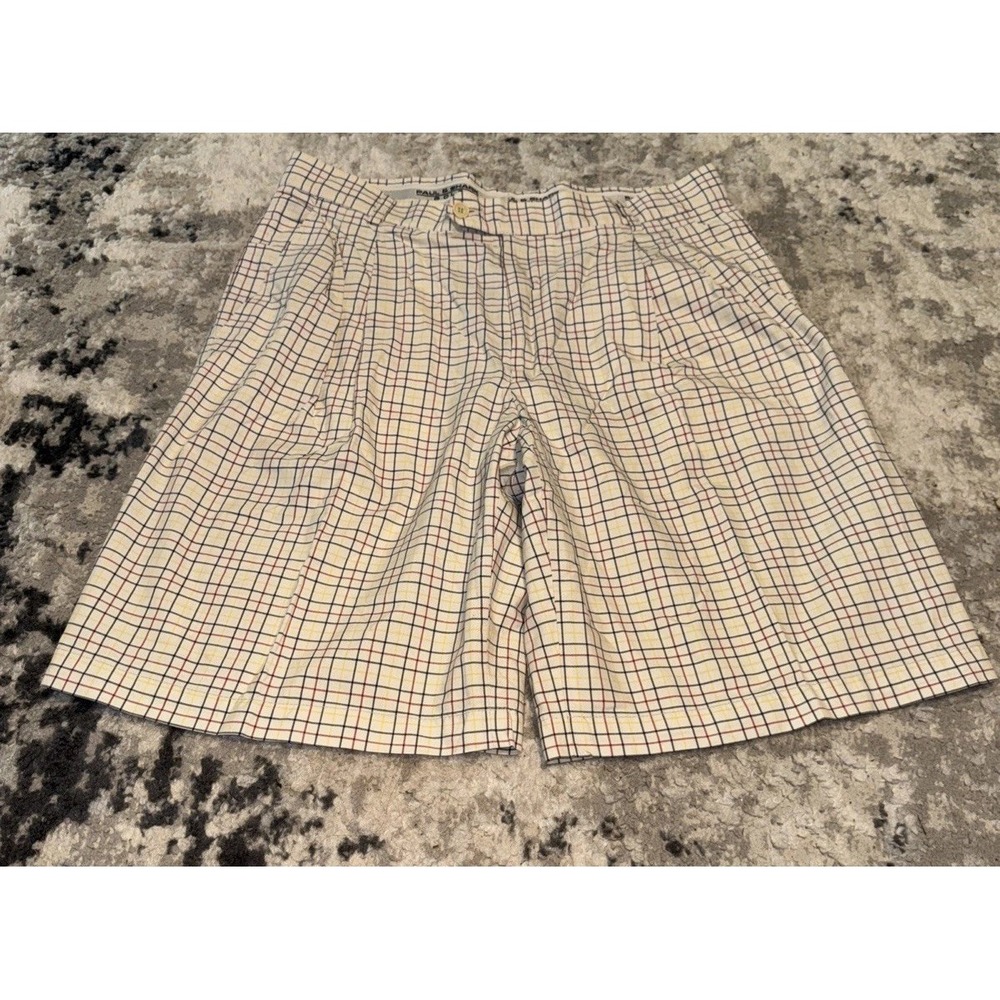 Paul & Shark Golf Plaid Cream Multi Mens MEASURES Sz 31 Italy Pleated Shorts